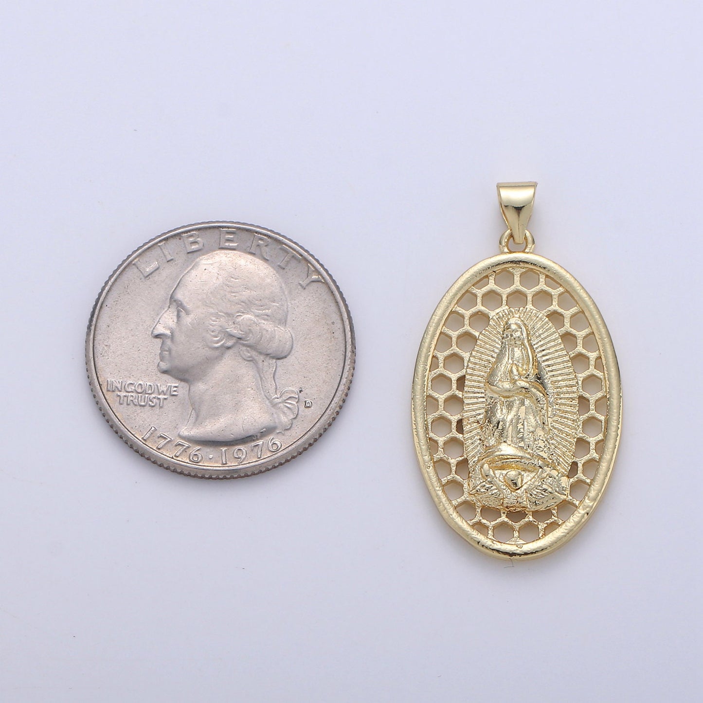 Oval Charm 24k Gold Virgin Mary Pendant, Lady Guadalupe Oval Charm, Mother of Jesus Medallion Pendant Necklace