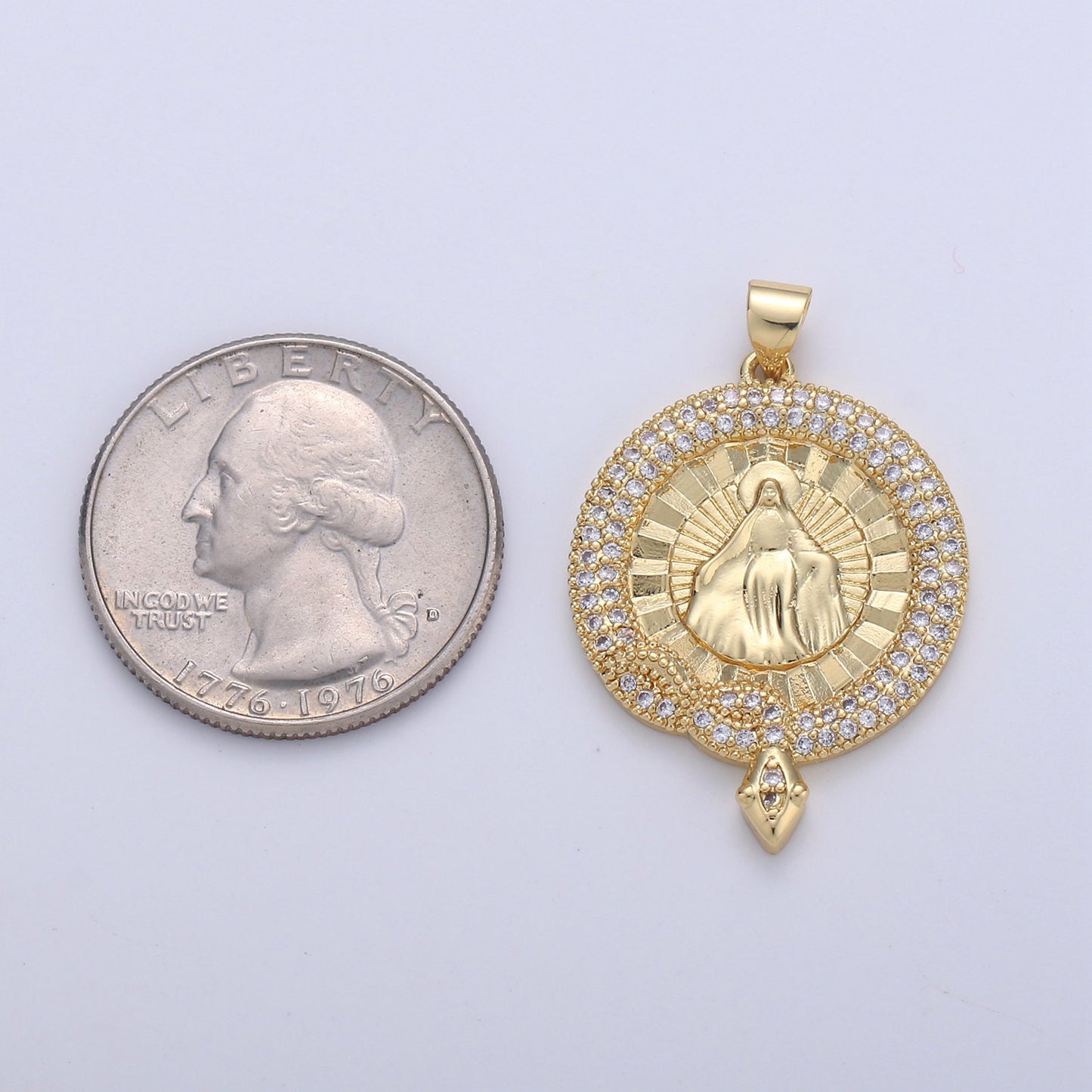 24K Gold Filled Miraculous Lady Virgin Mary Round Circle Delicate Micro Pave Charm Necklace for Religious Jewelry Pendant