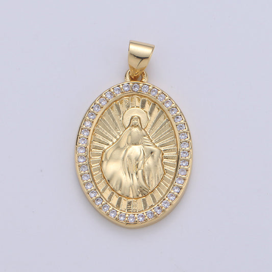24K Gold Miraculous Lady Pendant Delicate Micro Pave Charm Necklace for Religious Jewelry Pendant