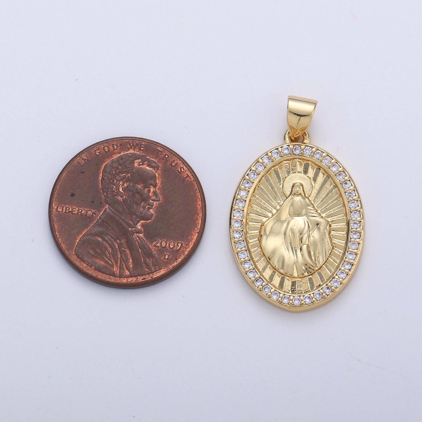 24K Gold Miraculous Lady Pendant Delicate Micro Pave Charm Necklace for Religious Jewelry Pendant
