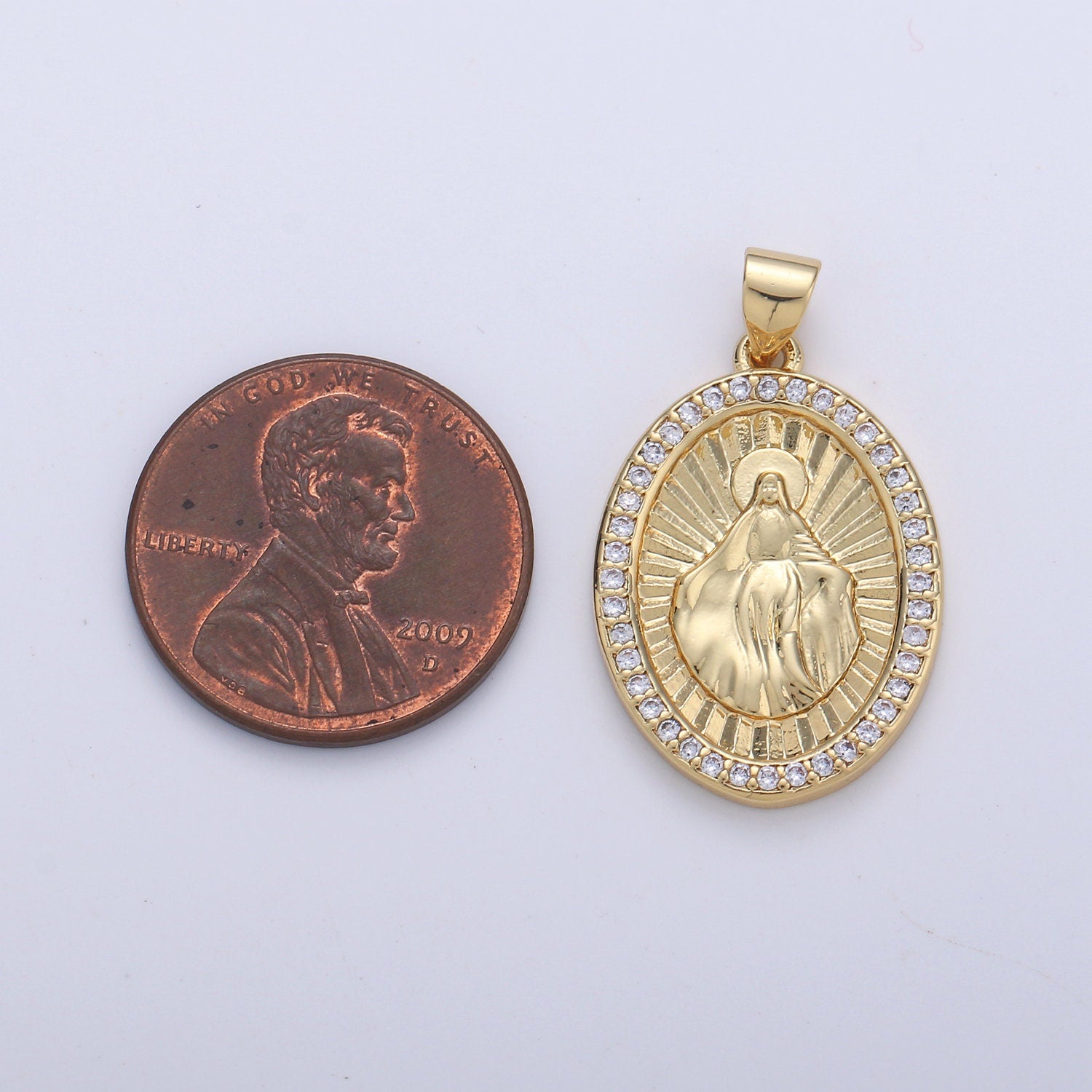 24K Gold Miraculous Lady Pendant Delicate Micro Pave Charm Necklace for Religious Jewelry Pendant