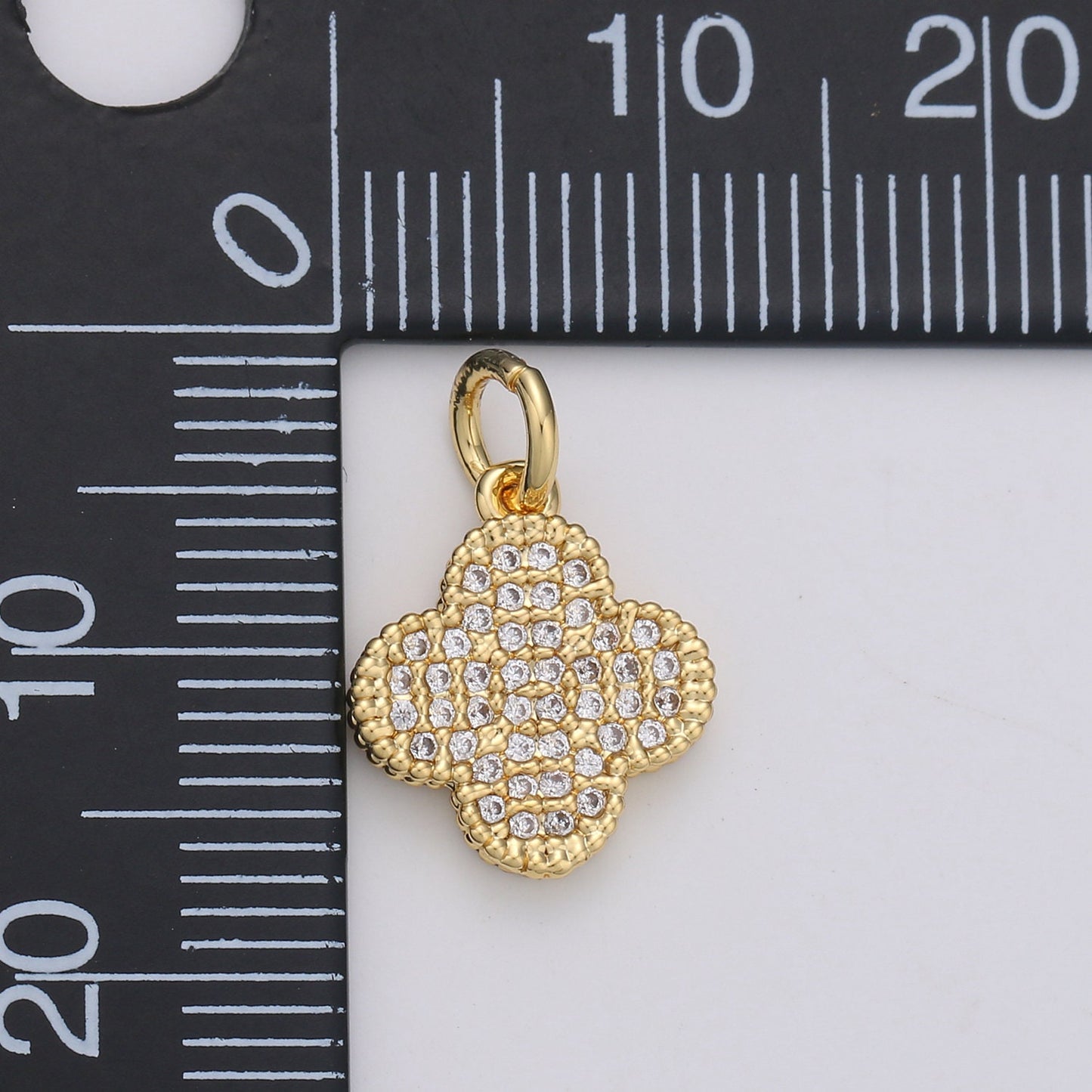 24k Gold Four Leaf Clover Charm Pendant, Gold Clover Charms, Good Luck Charm, Lucky Charm Necklace, Micro Pave CZ Cubic Clover Charm 1144