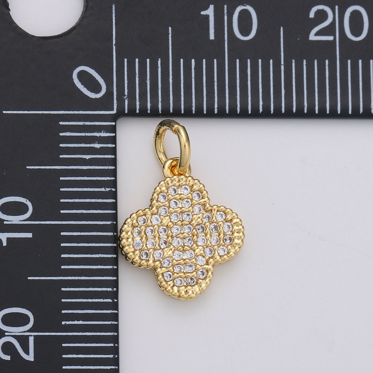 24k Gold Four Leaf Clover Charm Pendant, Gold Clover Charms, Good Luck Charm, Lucky Charm Necklace, Micro Pave CZ Cubic Clover Charm 1144