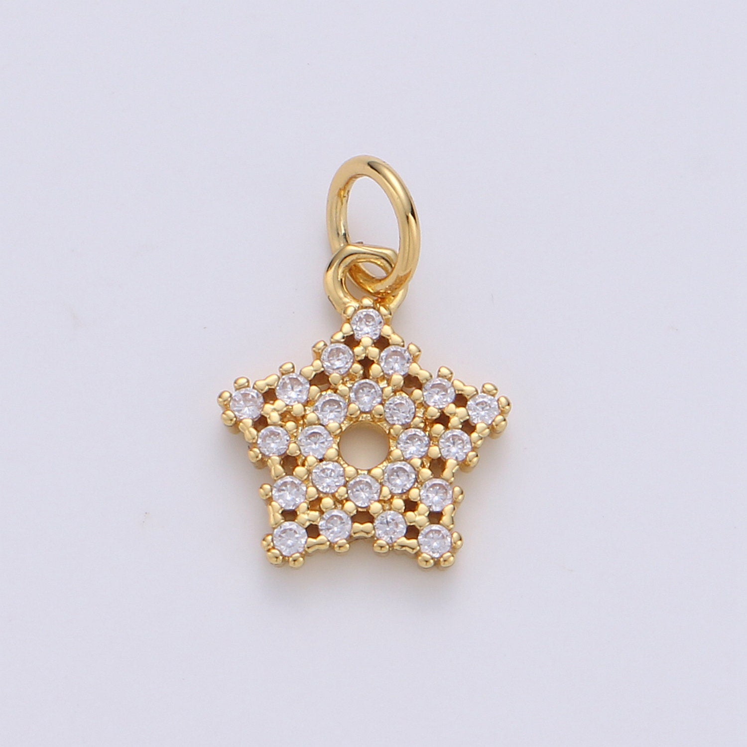24k Gold Tiny Twinkle Star Charm - Silver tiny little Star gold wish star charm, dainty small cute CZ charm Bracelet Earring supply | D266