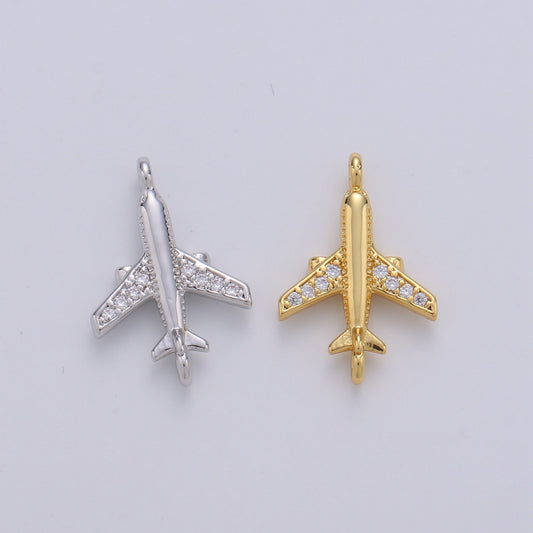 1pc 24k Gold Micro Pave CZ Plane Charm Connector Micro Pave CZ Airplane Bracelet Connector For Bracelet Necklace Supply