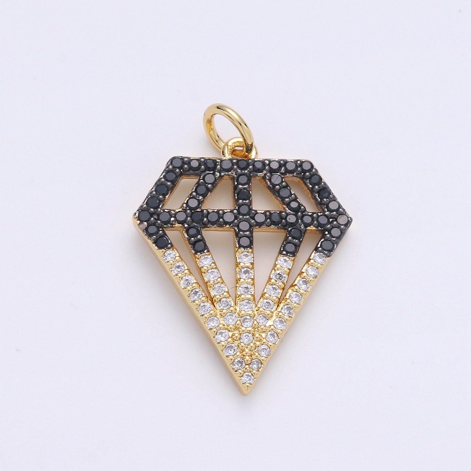 1pc 24k Gold Micro Pave CZ Diamond Shape Pendant Charm, Geometric Micro Pave CZ Pendant Charm, For DIY Jewelry D-273