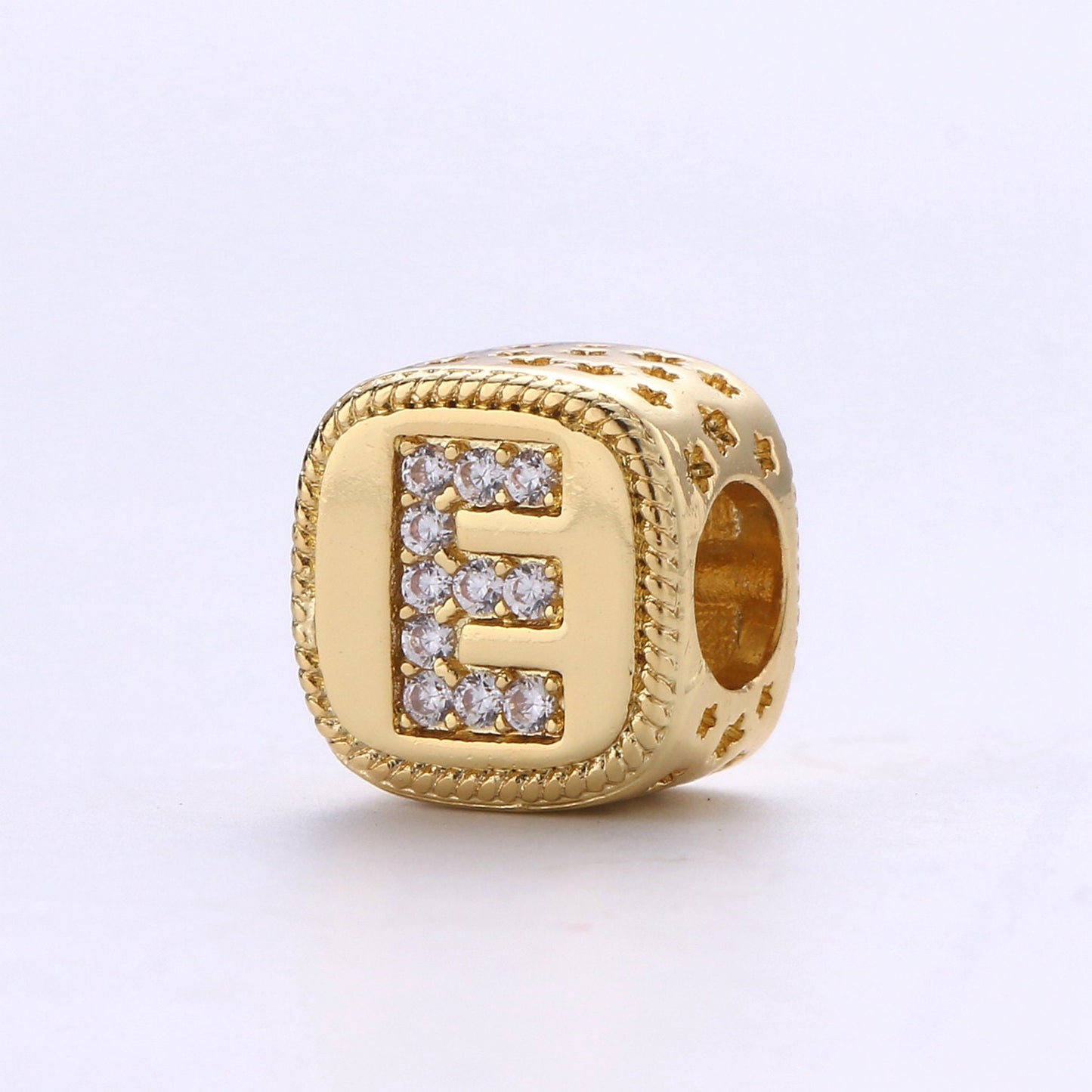 Double Sided Gold Initial Letter Beads, 9x9mm Alphabet Beads, Alphabet Blocks Micro Pave Cursive Letter Charm for Bracelet Necklace Supply03