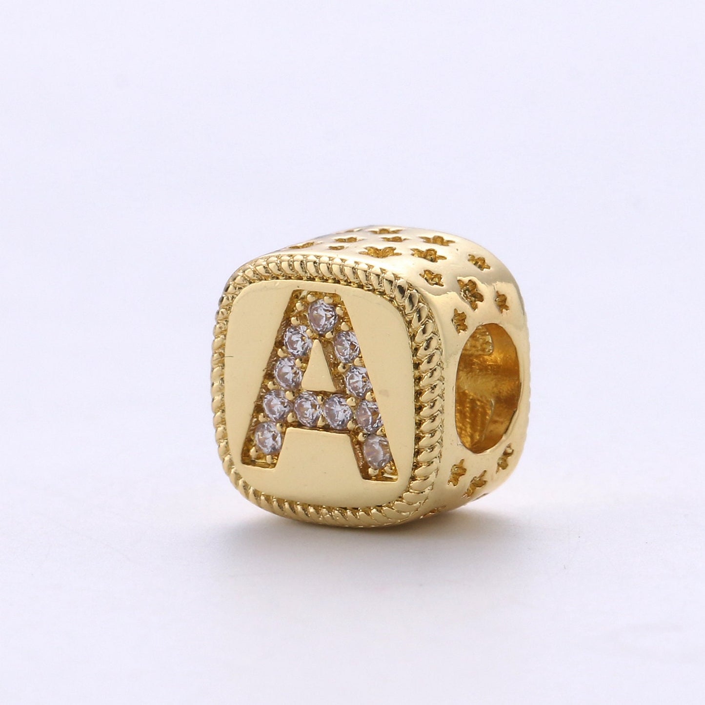 Double Sided Gold Initial Letter Beads, 9x9mm Alphabet Beads, Alphabet Blocks Micro Pave Cursive Letter Charm for Bracelet Necklace Supply03