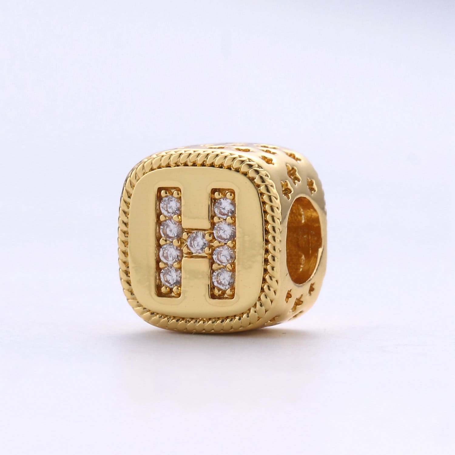 Double Sided Gold Initial Letter Beads, 9x9mm Alphabet Beads, Alphabet Blocks Micro Pave Cursive Letter Charm for Bracelet Necklace Supply03