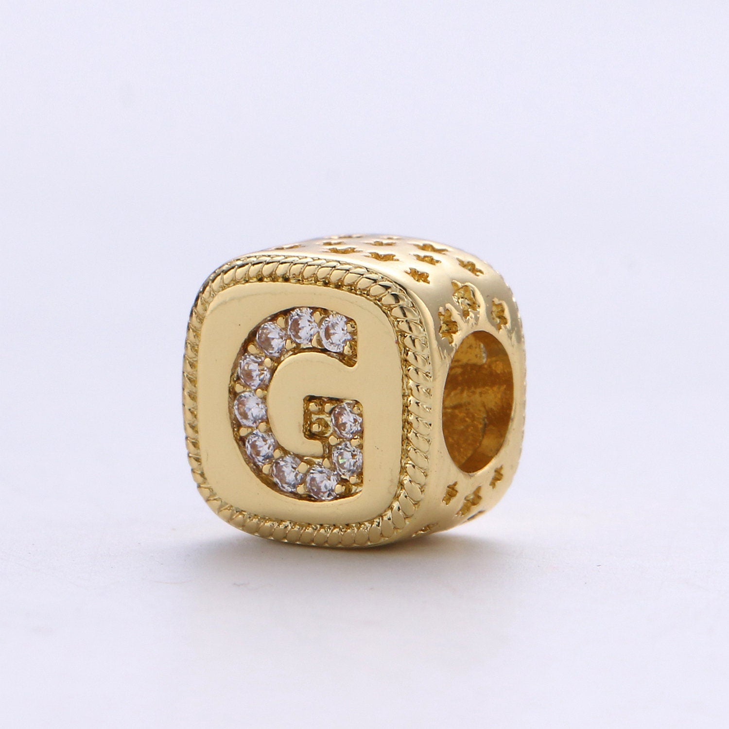 Double Sided Gold Initial Letter Beads, 9x9mm Alphabet Beads, Alphabet Blocks Micro Pave Cursive Letter Charm for Bracelet Necklace Supply03