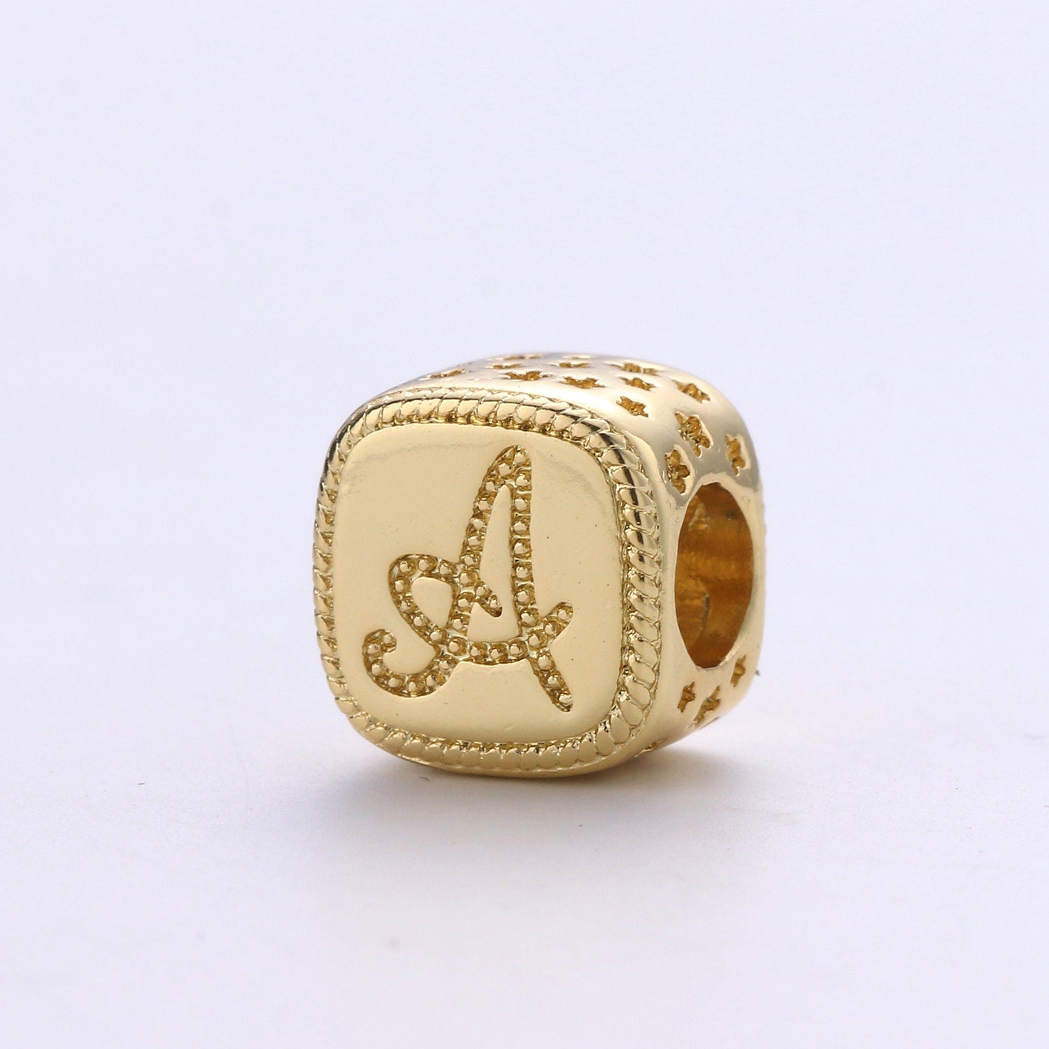 Double Sided Gold Initial Letter Beads, 9x9mm Alphabet Beads, Alphabet Blocks Micro Pave Cursive Letter Charm for Bracelet Necklace Supply03