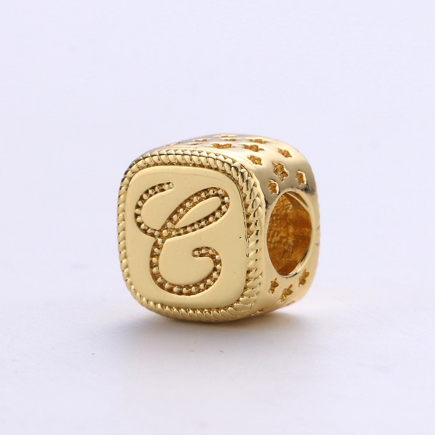 Double Sided Gold Initial Letter Beads, 9x9mm Alphabet Beads, Alphabet Blocks Micro Pave Cursive Letter Charm for Bracelet Necklace Supply03