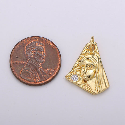 14k Gold Mother Mary Pendant | Blessed Virgin Mary Charm | Antique Mother Mary Pendant for Necklace Bracelet Earring Making