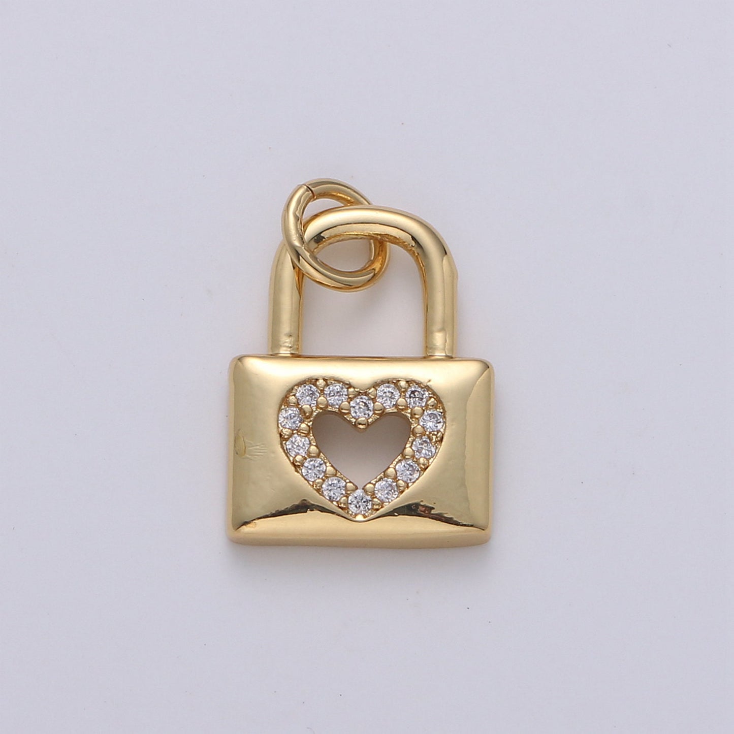 Dainty Padlock charm with Heart cz• 16x11mm •Gold • Sparkly Cubic Zirconia Lock Charm • Small Charm for Necklace Bracelet Earring D-369