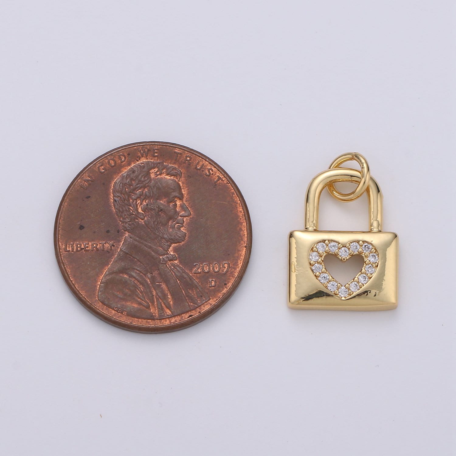 Dainty Padlock charm with Heart cz• 16x11mm •Gold • Sparkly Cubic Zirconia Lock Charm • Small Charm for Necklace Bracelet Earring D-369