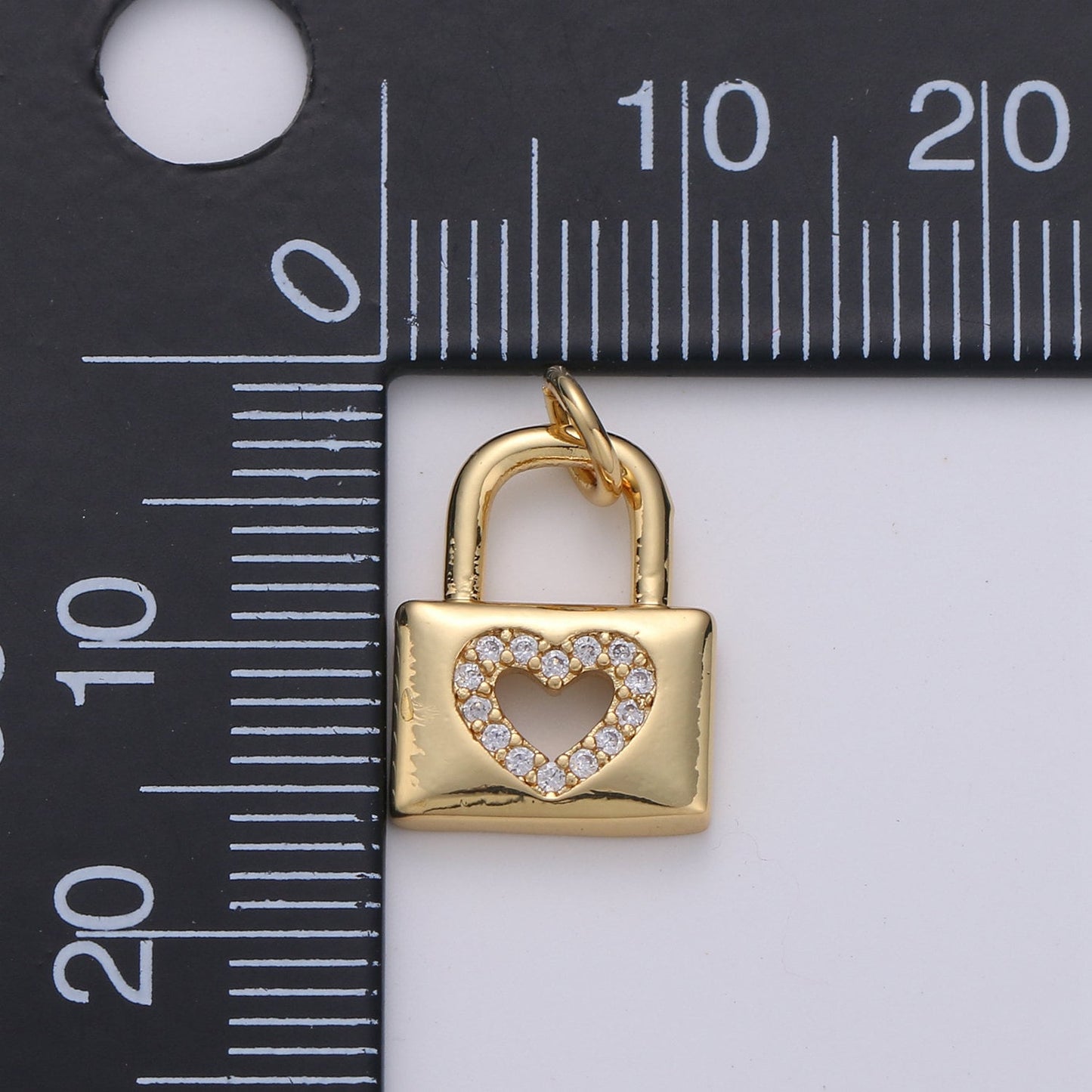 Dainty Padlock charm with Heart cz• 16x11mm •Gold • Sparkly Cubic Zirconia Lock Charm • Small Charm for Necklace Bracelet Earring D-369