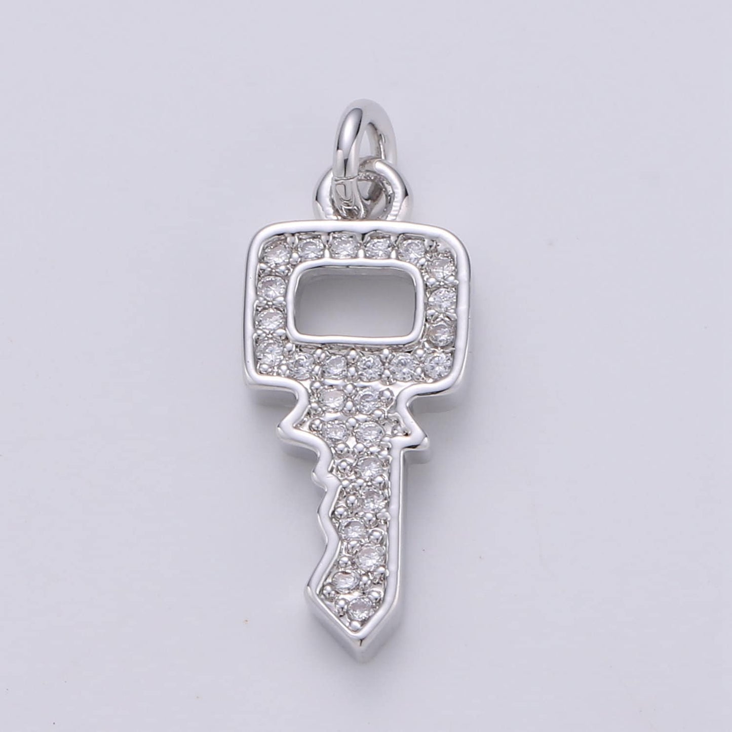Dainty Key charm with Clear cz• 20x7mm • 24k Gold • Sparkly Cubic Zirconia Car Key Charm • Silver Charm for Necklace Bracelet Earring, 1398
