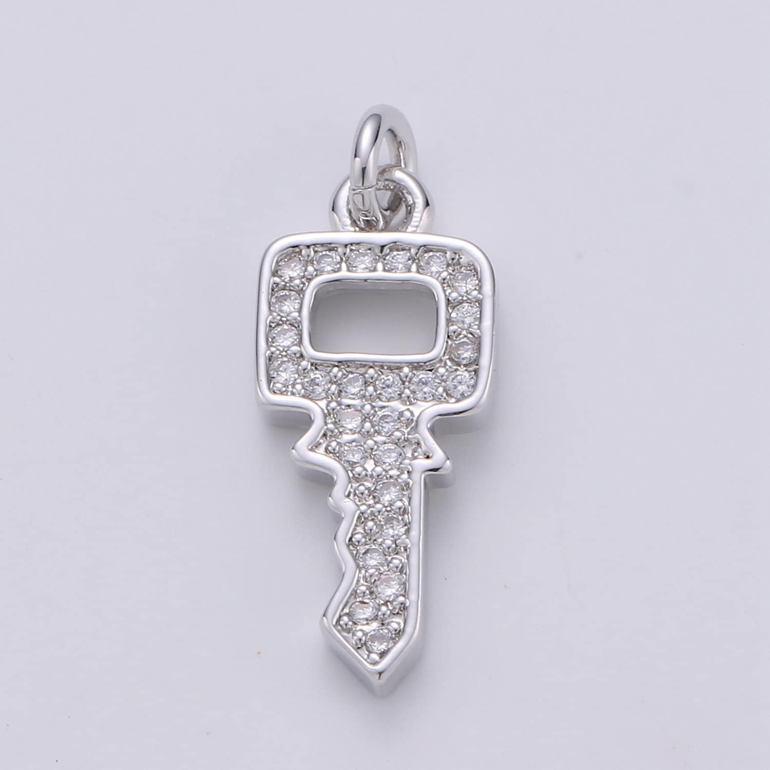 Dainty Key charm with Clear cz• 20x7mm • 24k Gold • Sparkly Cubic Zirconia Car Key Charm • Silver Charm for Necklace Bracelet Earring, 1398