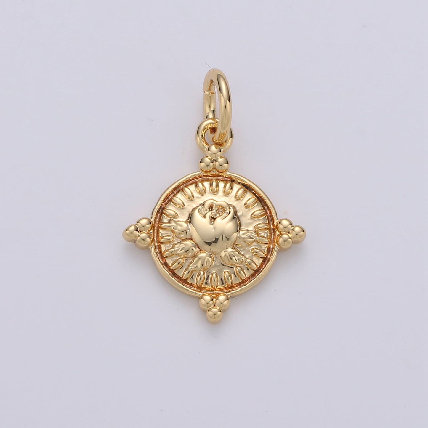 Gold Coin Charm - Silver coin charm, gold coin finding, flower charm, gold flower charm, Rose coin pendant, Dainty Charm