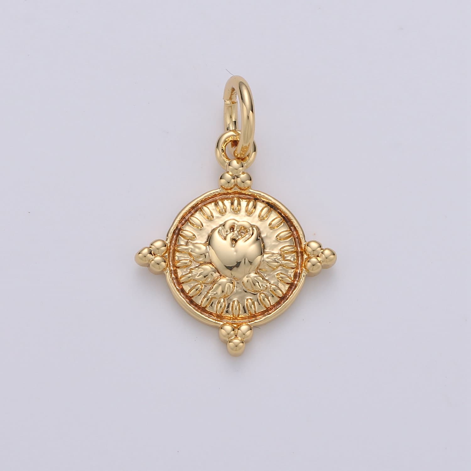 Gold Coin Charm - Silver coin charm, gold coin finding, flower charm, gold flower charm, Rose coin pendant, Dainty Charm