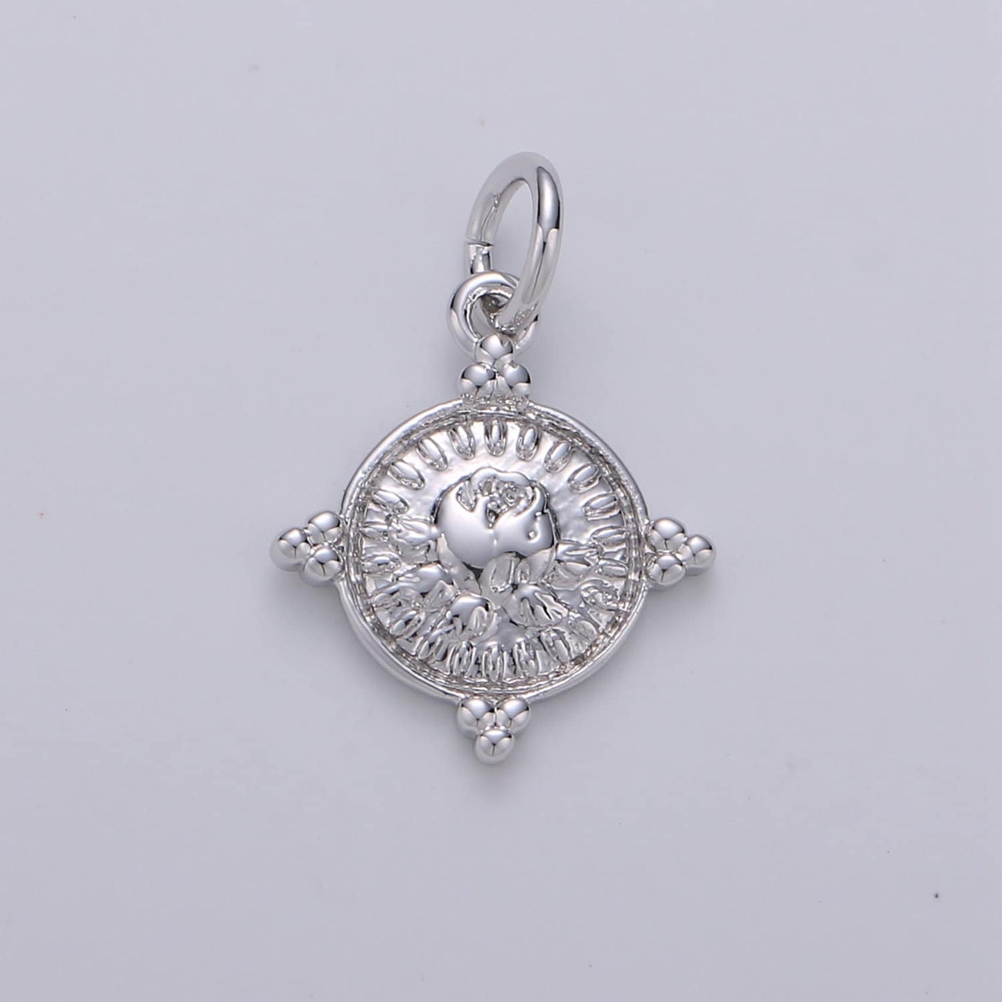Gold Coin Charm - Silver coin charm, gold coin finding, flower charm, gold flower charm, Rose coin pendant, Dainty Charm