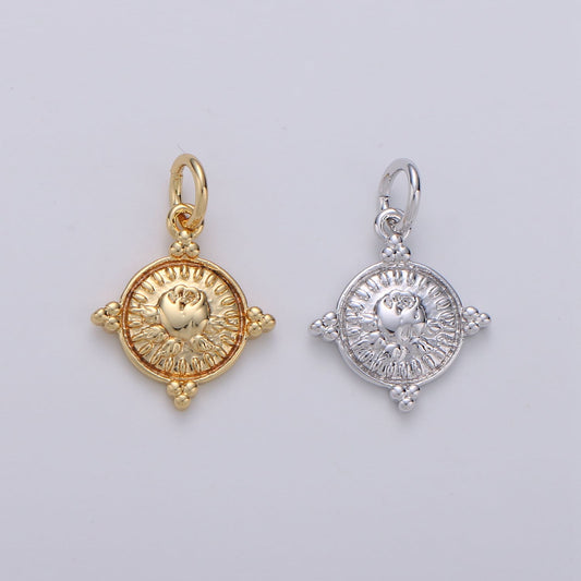 Gold Coin Charm - Silver coin charm, gold coin finding, flower charm, gold flower charm, Rose coin pendant, Dainty Charm