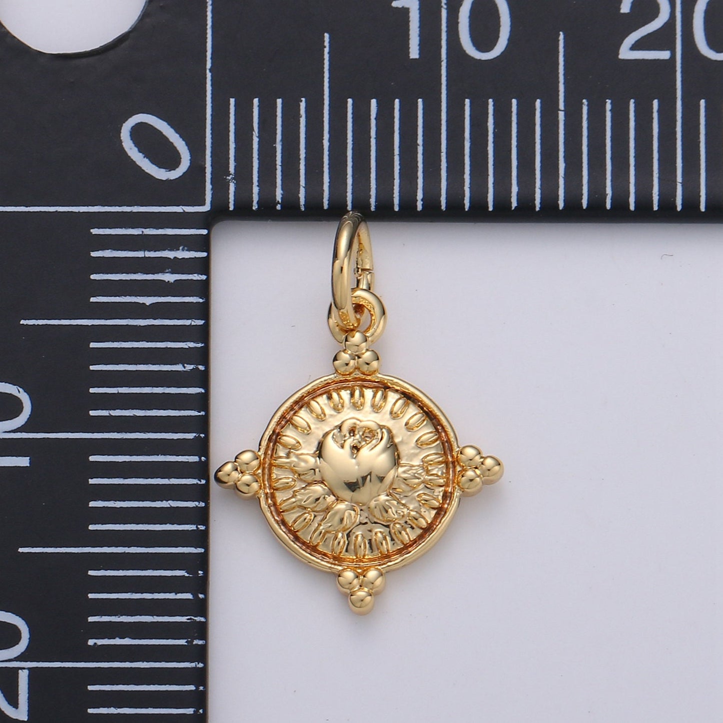 Gold Coin Charm - Silver coin charm, gold coin finding, flower charm, gold flower charm, Rose coin pendant, Dainty Charm