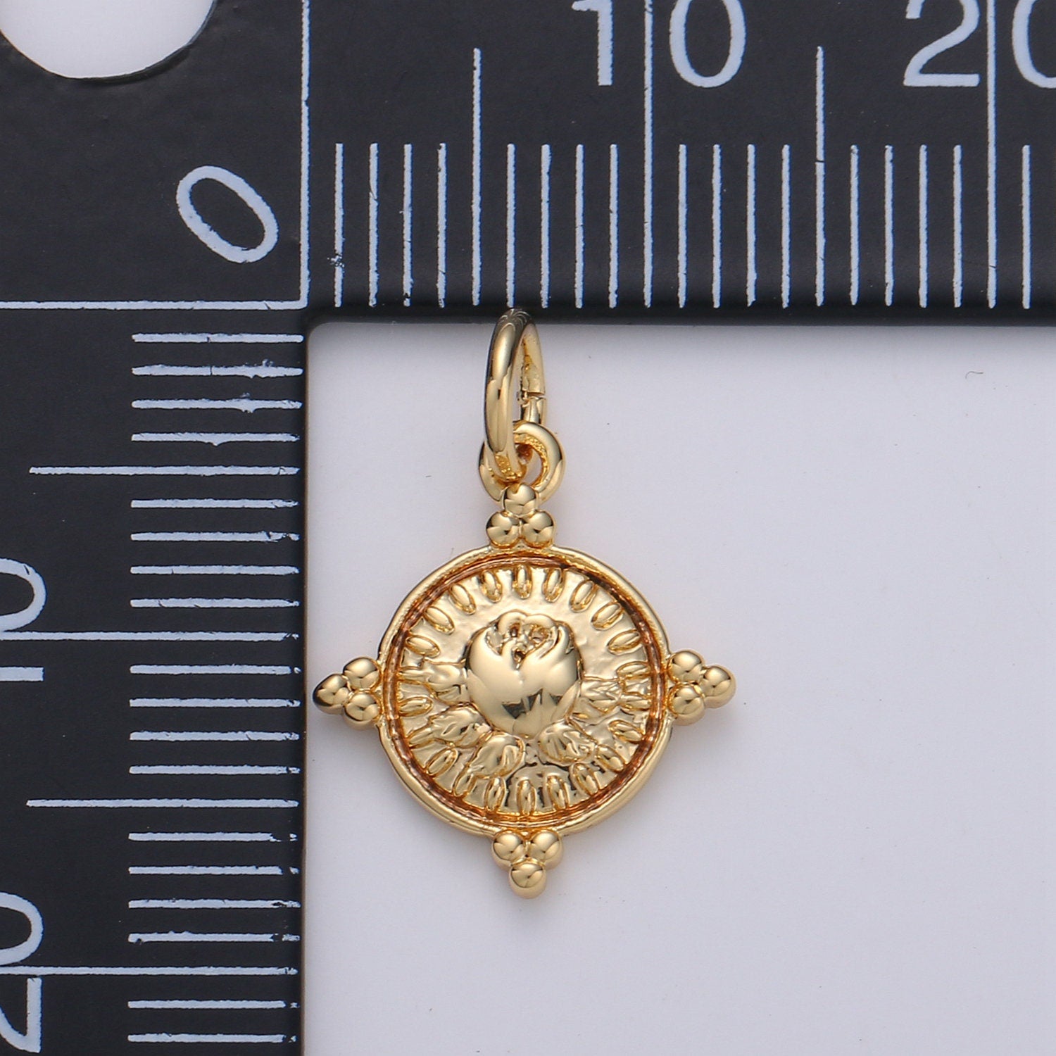 Gold Coin Charm - Silver coin charm, gold coin finding, flower charm, gold flower charm, Rose coin pendant, Dainty Charm