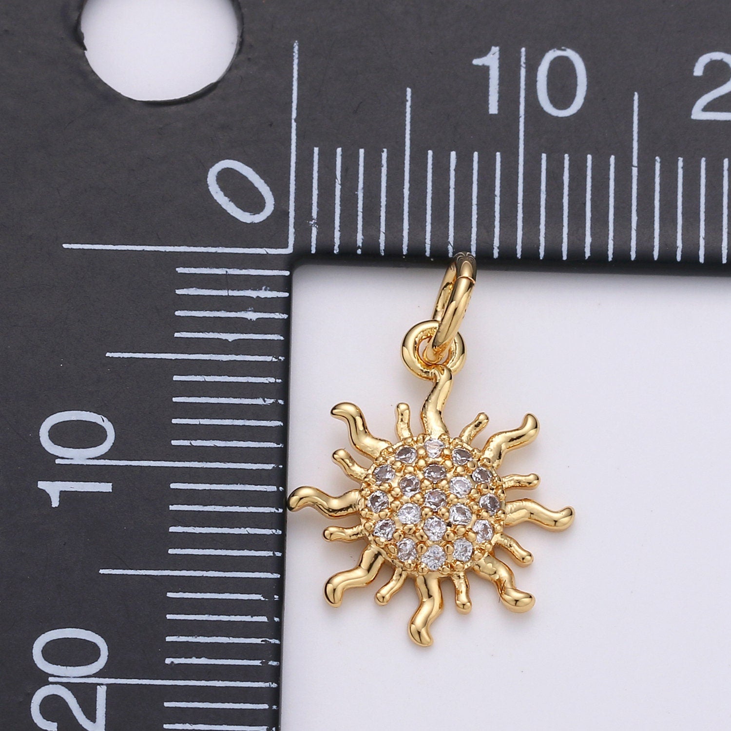 1pc 24k Gold Micro Pave CZ Sun Burst Pendant Charm, Cubic Sun Micro Pave CZ Pendant , Pendant, For DIY Boho Jewelry D-359