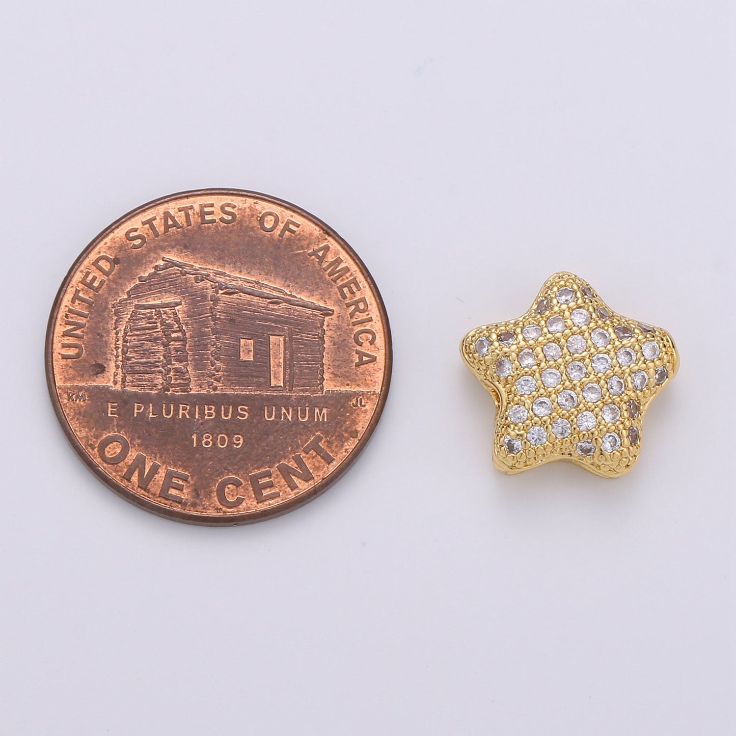 Micro Pave Star Beads - 12mm Small Beautiful Bright 3D Rounded Puffy Gold Star Beads for Bracelet | B-304, B-305