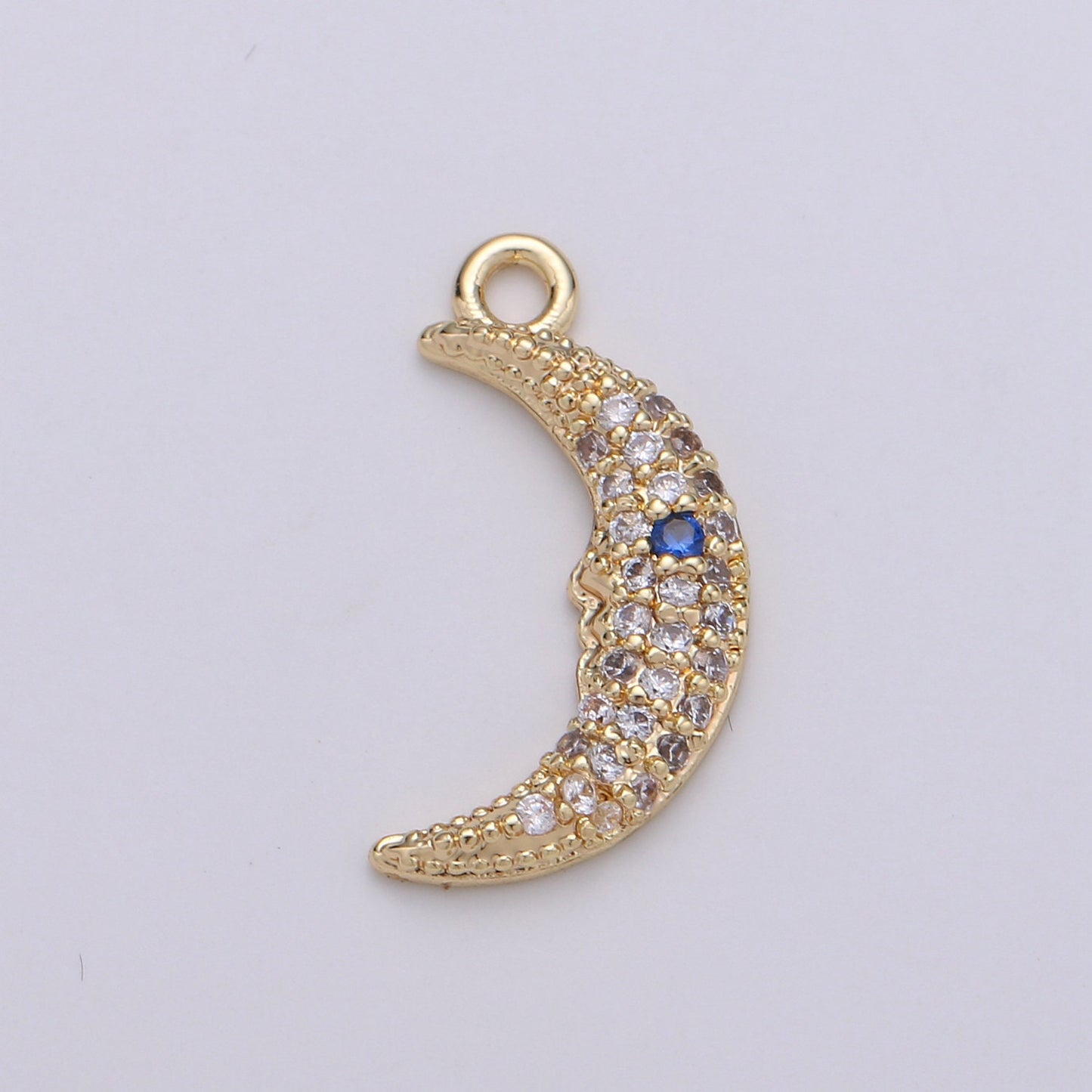 Celestial Cubic Crescent Moon Charm Gold Charm Pendant, Gold CZ Charm Pendant, Cubic Zirconia Dainty Moon Necklace Charm, D-400