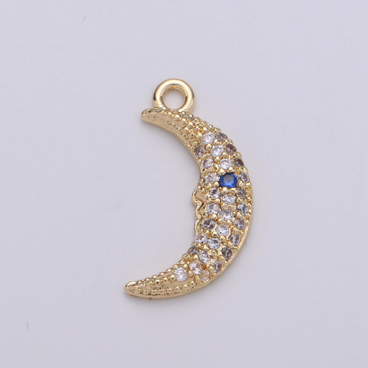 Celestial Cubic Crescent Moon Charm Gold Charm Pendant, Gold CZ Charm Pendant, Cubic Zirconia Dainty Moon Necklace Charm, D-400