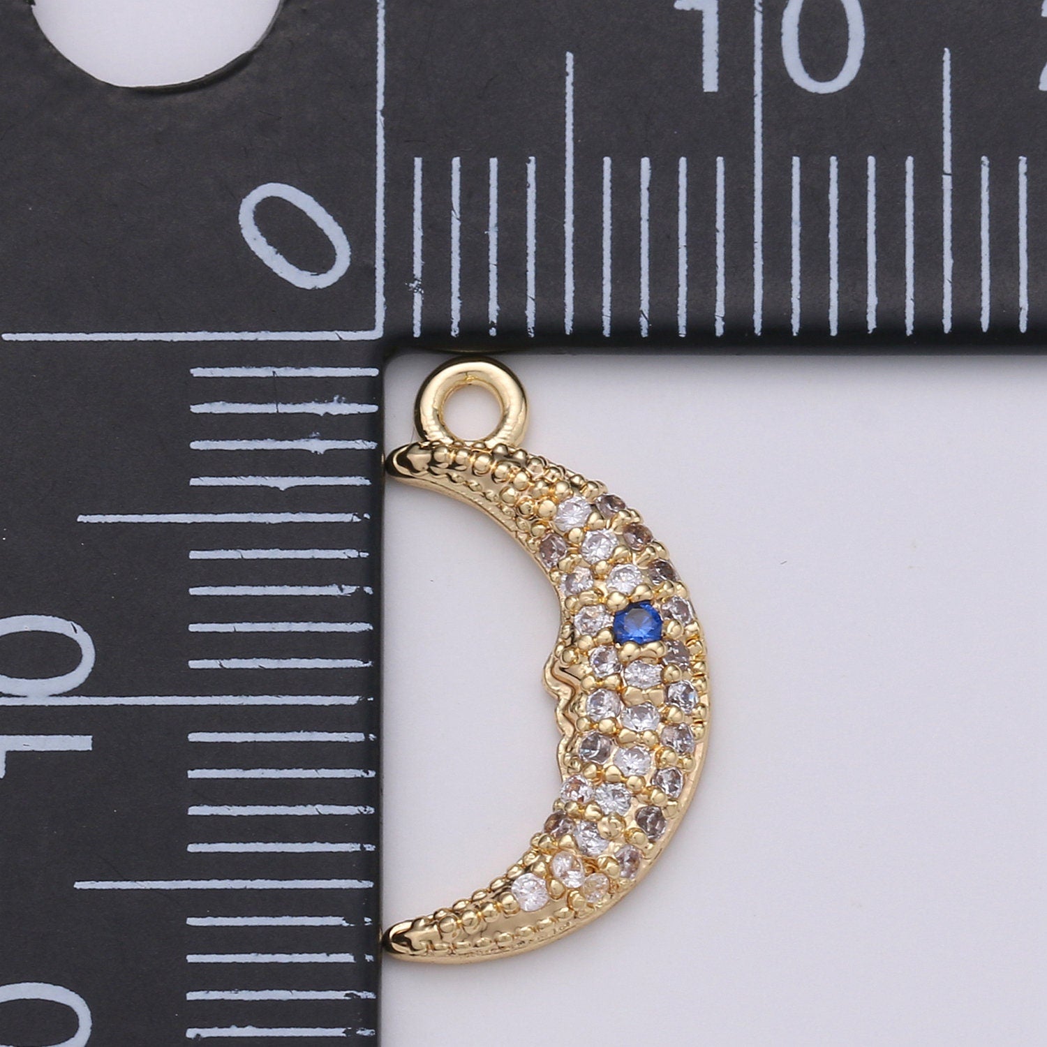 Celestial Cubic Crescent Moon Charm Gold Charm Pendant, Gold CZ Charm Pendant, Cubic Zirconia Dainty Moon Necklace Charm, D-400