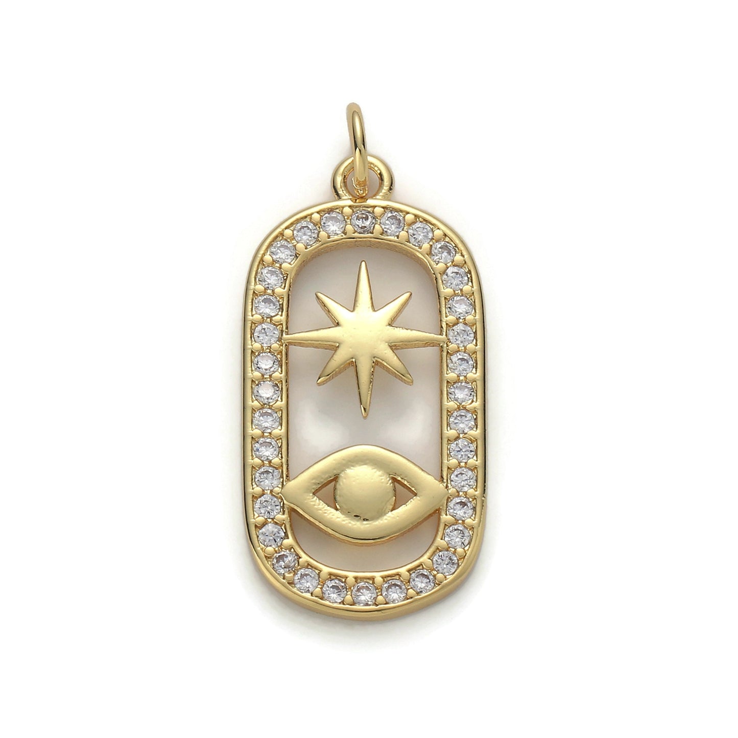 1pc 24k Gold Micro Pave CZ Evil Eye Pendant Charm, Evil Eye Star Micro Pave CZ Pendant Charm, For DIY Jewelry chgf-1190