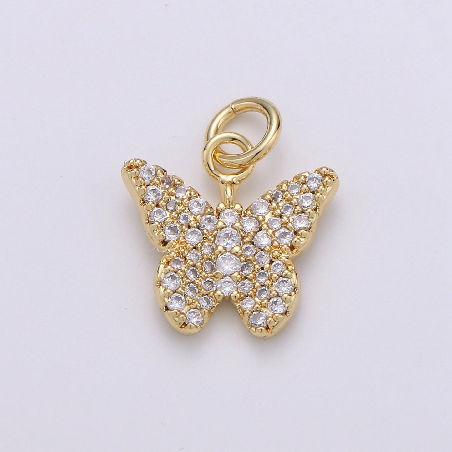 Gold Butterfly Charm CZ Micro Pave, Butterfly Pendant for Necklace Earring Bracelet Supply in 24k Gold Findings