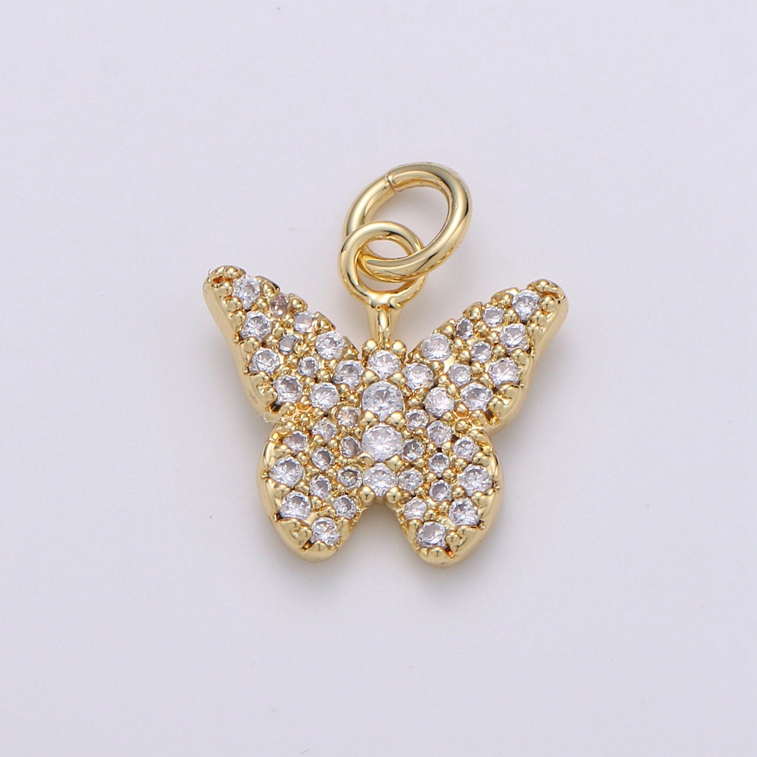 Gold Butterfly Charm CZ Micro Pave, Butterfly Pendant for Necklace Earring Bracelet Supply in 24k Gold Findings