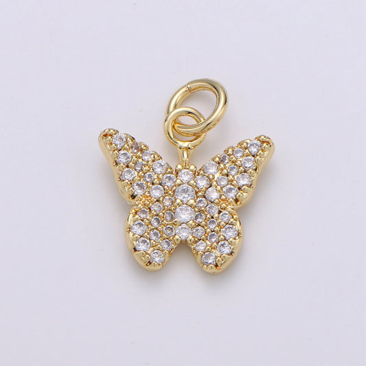 Gold Butterfly Charm CZ Micro Pave, Butterfly Pendant for Necklace Earring Bracelet Supply in 24k Gold Findings