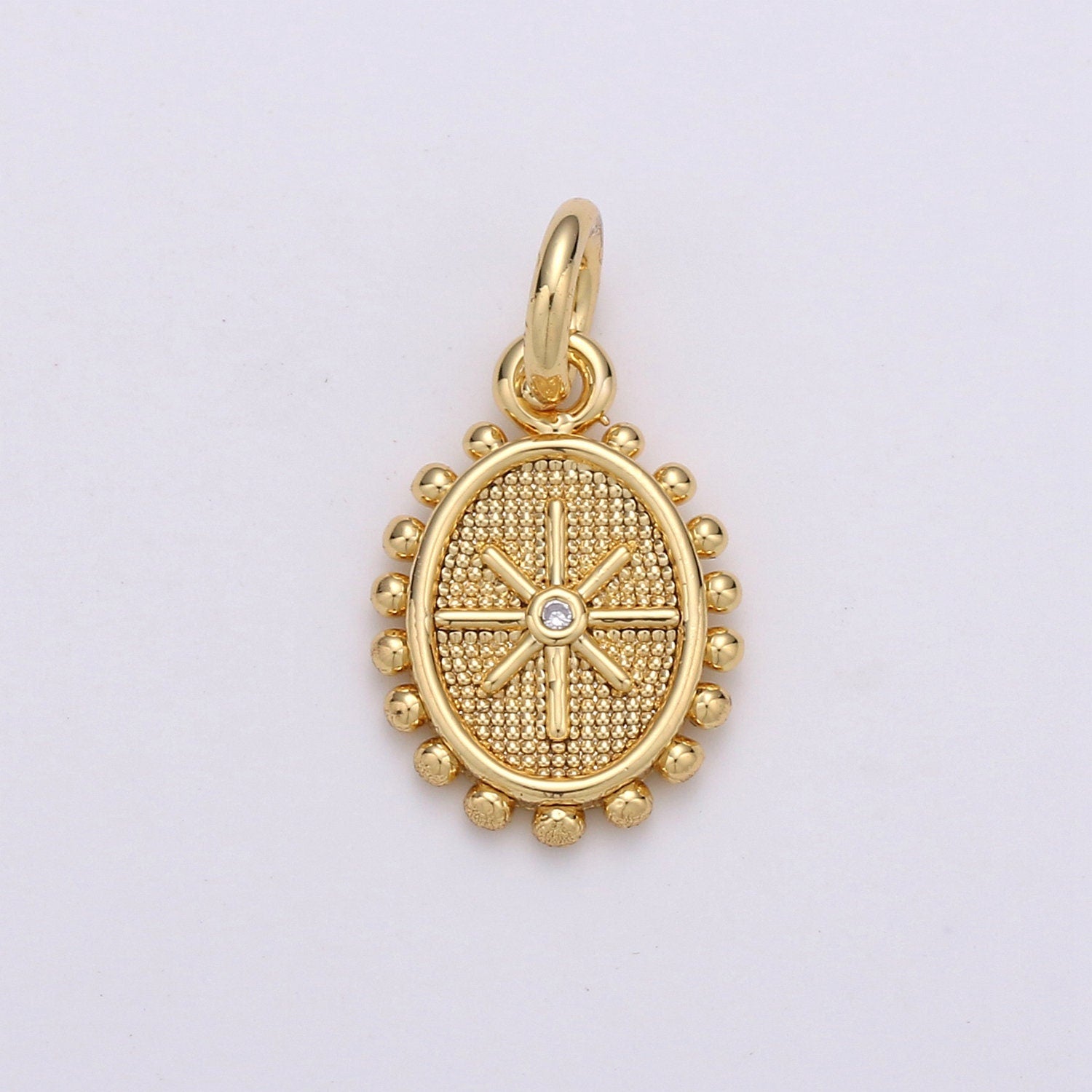 1pc Gold Micro Pave CZ Star Pendant Charm, Dainty Oval Pendant Charm, Pendant, For DIY Jewelry D-434