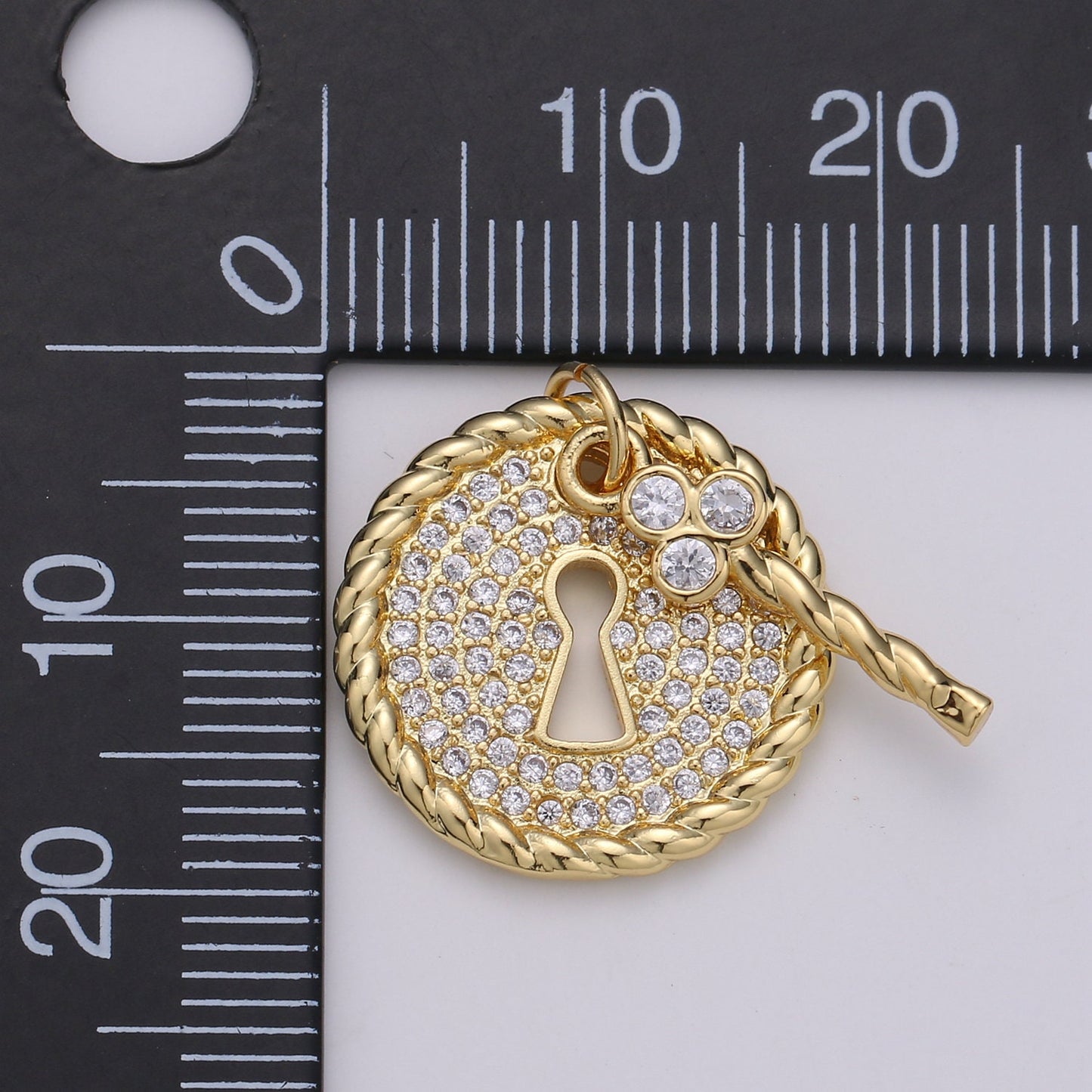 1pc 24k Gold Micro Pave CZ Heart Key Pendant Charm, Micro Pave CZ Key Pendant Charm, Lock Pendant, For DIY Jewelry