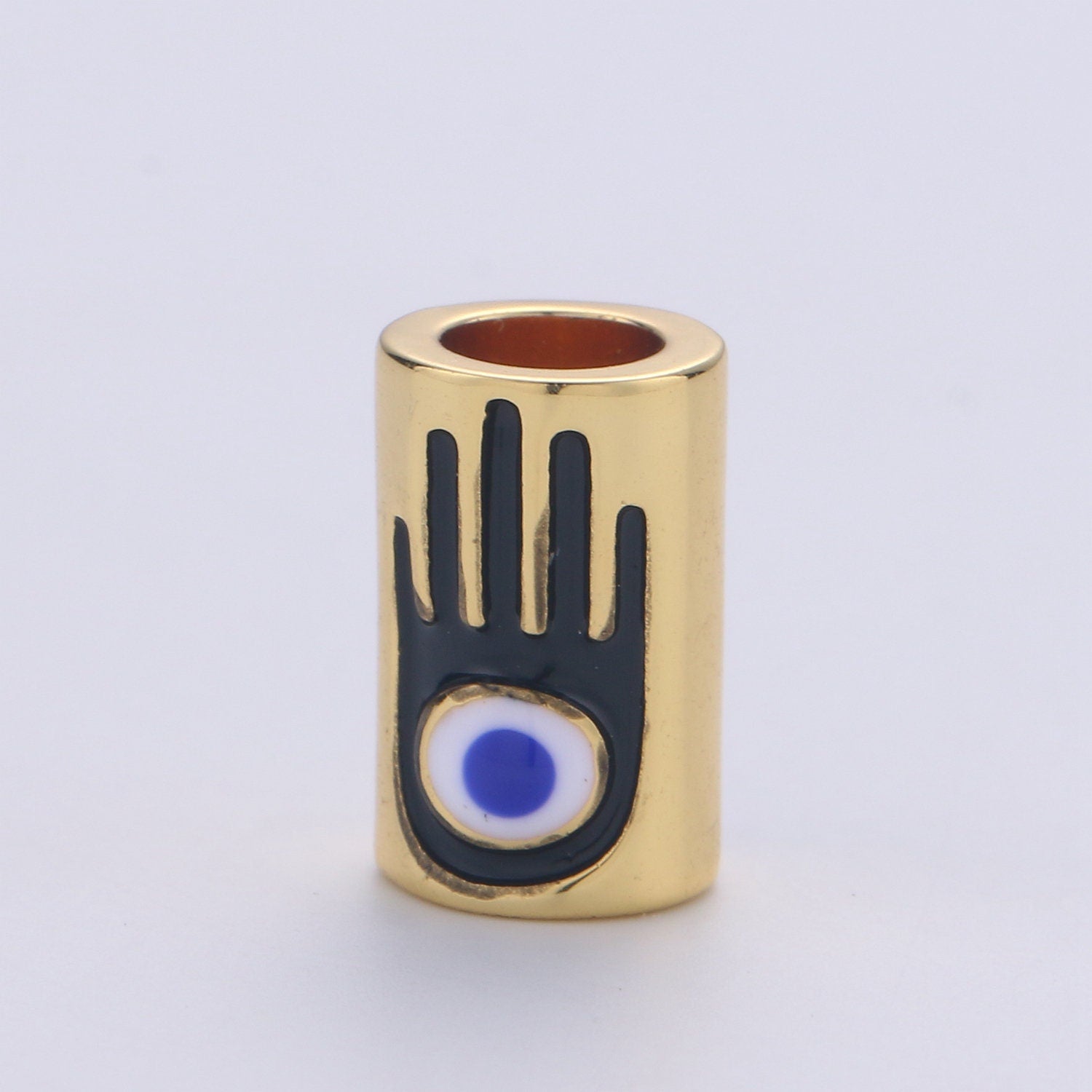 1pc 5x10mm Bead CZ Gold Beads Evil eye Beads cylinder Enamel Beads for Bracelet Necklace Supply Large Hole Beads 4mm hole,BDGF-353