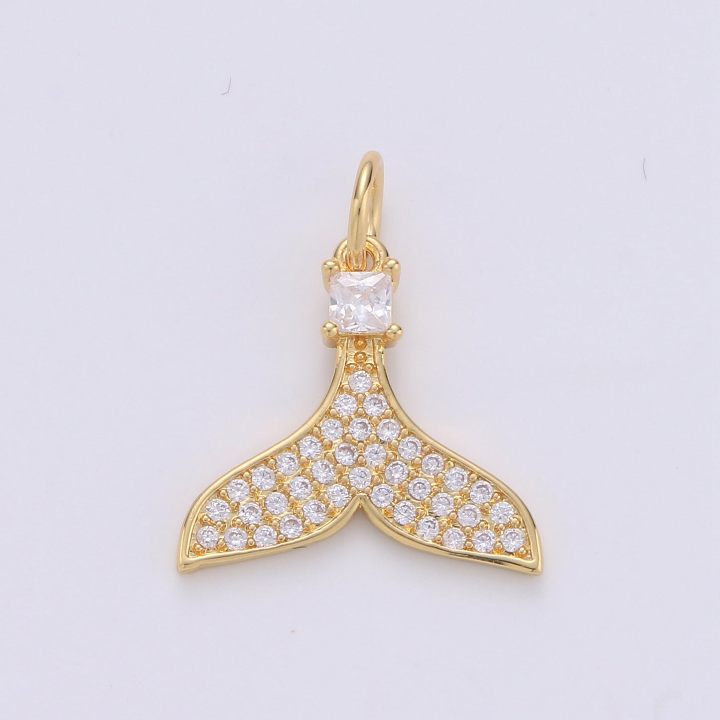 Micro Pave Gold Whale Tail Charm, Bracelet Charm,Necklace Charm, Earring Charm, Ocean Jewelry, Fish Tail,Dolphin Tail,Mermaid Tail,CHGF-1596