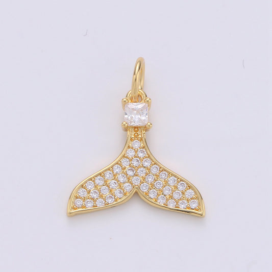Micro Pave Gold Whale Tail Charm, Bracelet Charm,Necklace Charm, Earring Charm, Ocean Jewelry, Fish Tail,Dolphin Tail,Mermaid Tail,CHGF-1596