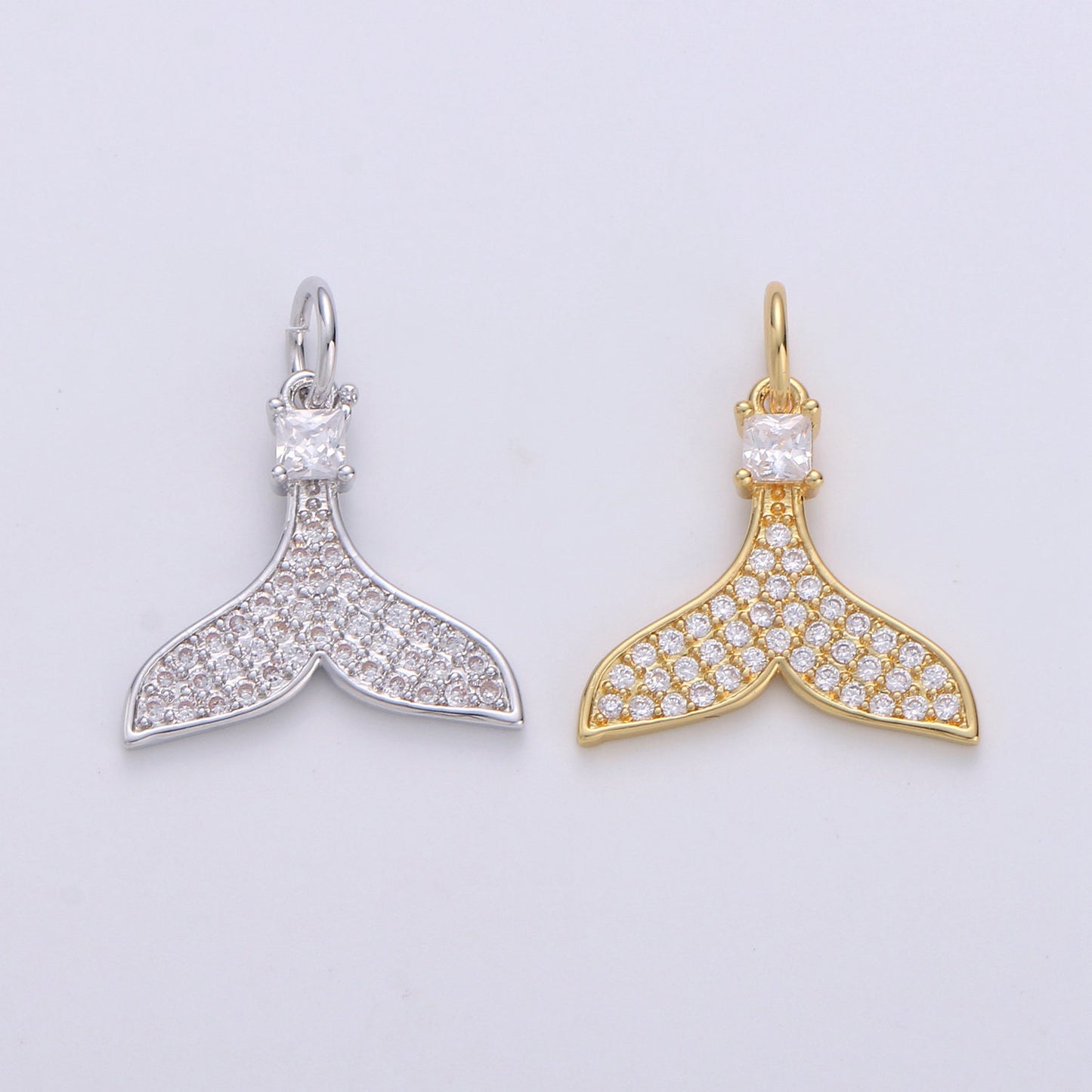 Micro Pave Gold Whale Tail Charm, Bracelet Charm,Necklace Charm, Earring Charm, Ocean Jewelry, Fish Tail,Dolphin Tail,Mermaid Tail,CHGF-1596