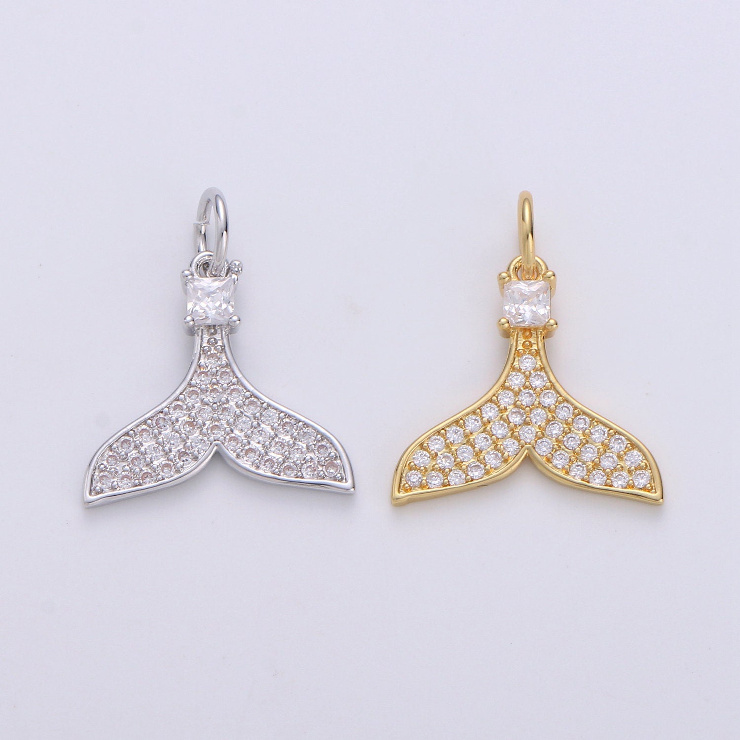 Micro Pave Gold Whale Tail Charm, Bracelet Charm,Necklace Charm, Earring Charm, Ocean Jewelry, Fish Tail,Dolphin Tail,Mermaid Tail,CHGF-1596