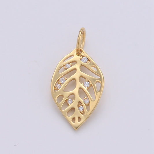 1x Dainty Gold Monstera Leaf Charms Pendant, Gold Leaf Charm DIY Earring Necklace Jewelry Accessory DIY Craft Micro Pave Charm, CHGF-1599