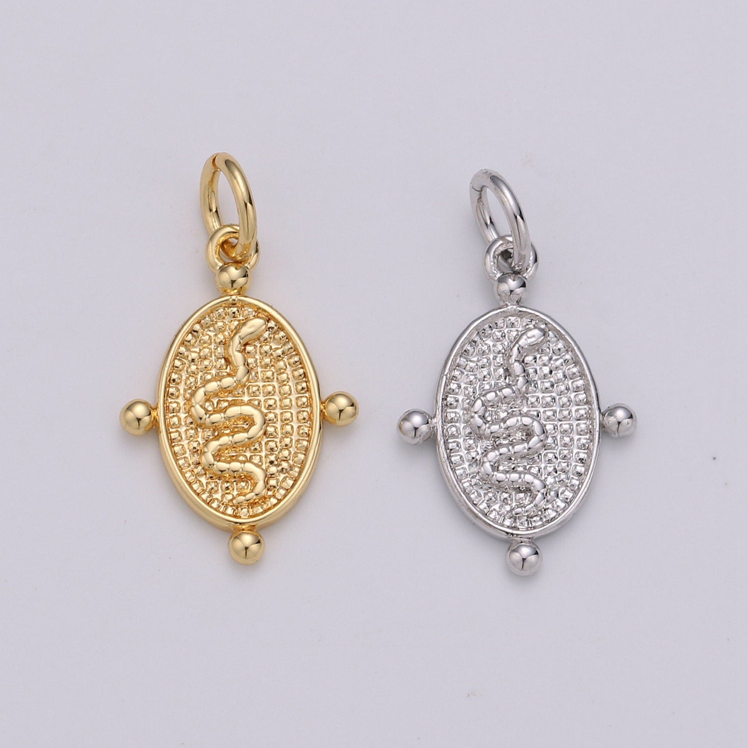 1pc 24k Gold Snake Pendant Charm, Dainty Oval Pendant Charm, Pendant Silver Serpent Charm For DIY Jewelry Chinese New Year