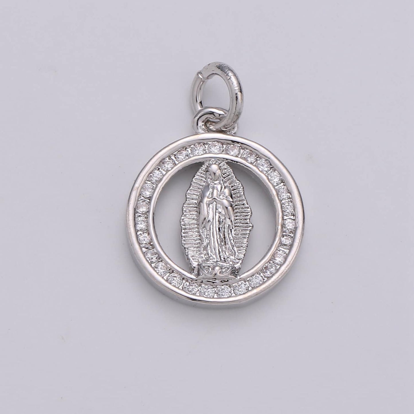 24k Gold CZ Virgin Mary Pendant, Lady Guadalupe Cubic Zirconia Charm, Mother of God Medallion, Rosary Charm for Necklace