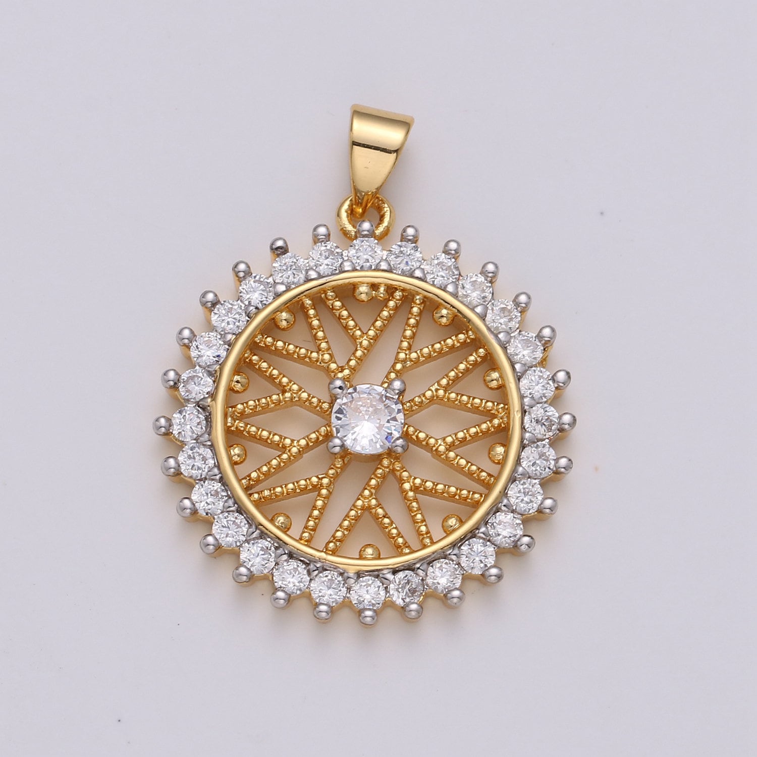 30x24mm 24k Shiny Gold Sun Charms, Micro Pave Sun Charms, Gold Sun Charm, Cubic Zirconia Charms, Celestial Jewelry Charm