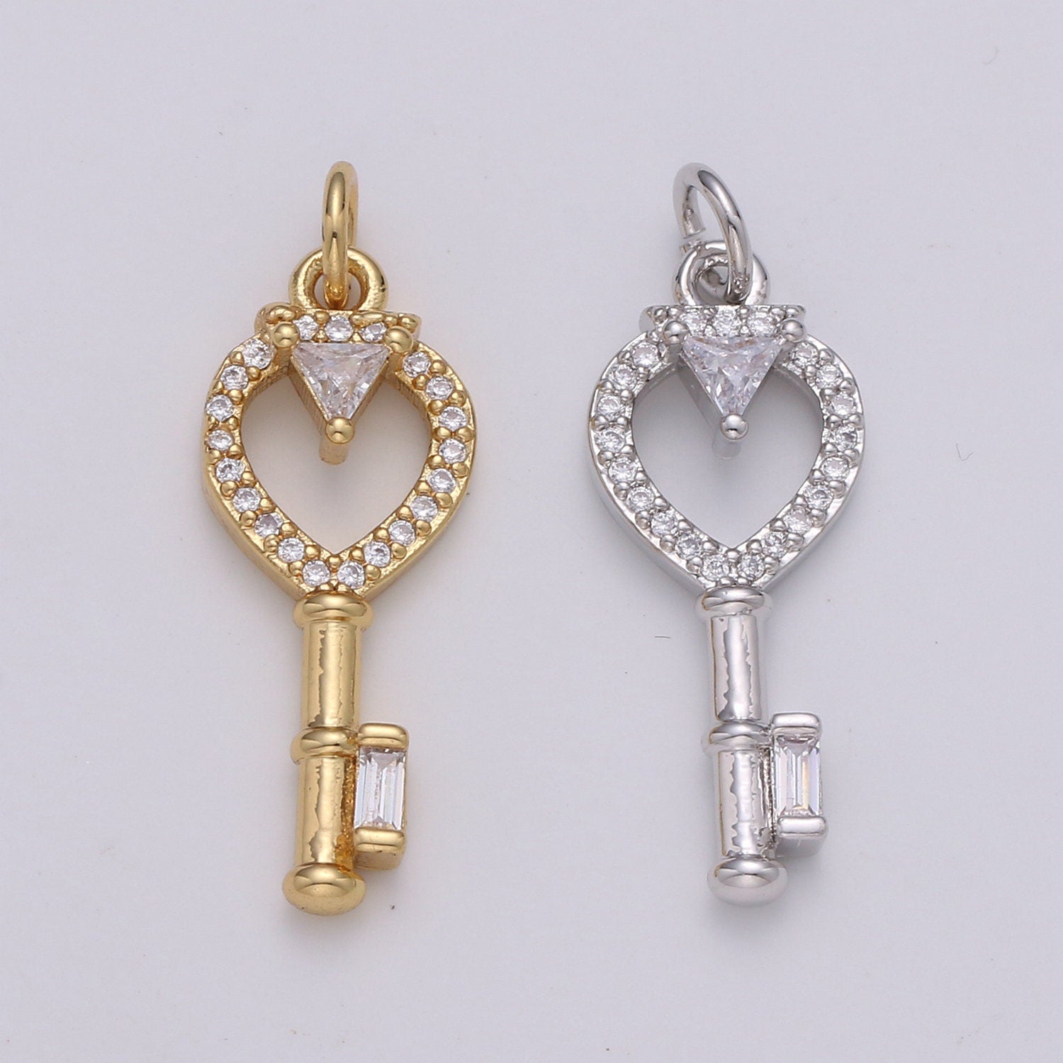 Dainty 24k Gold Key Charms, Love Charm, Cubic Charm , Micro Pave Silver Love Key charm Relationship Jewelry Inspired
