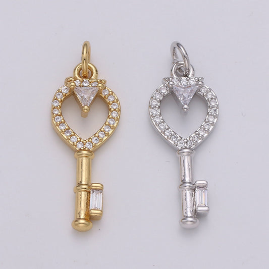 Dainty 24k Gold Key Charms, Love Charm, Cubic Charm , Micro Pave Silver Love Key charm Relationship Jewelry Inspired
